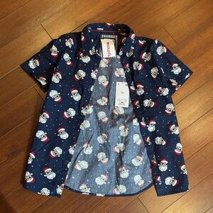 Denim & Flower Dark Blue Santa Print Men's Shirt